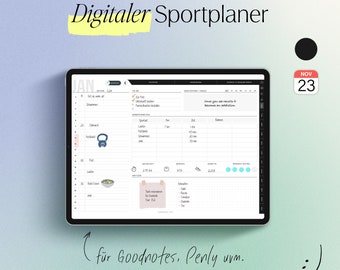 Digital sports calendar German | for GoodNotes including 200+ digital stickers | Undated | With Apple calendar function | Black