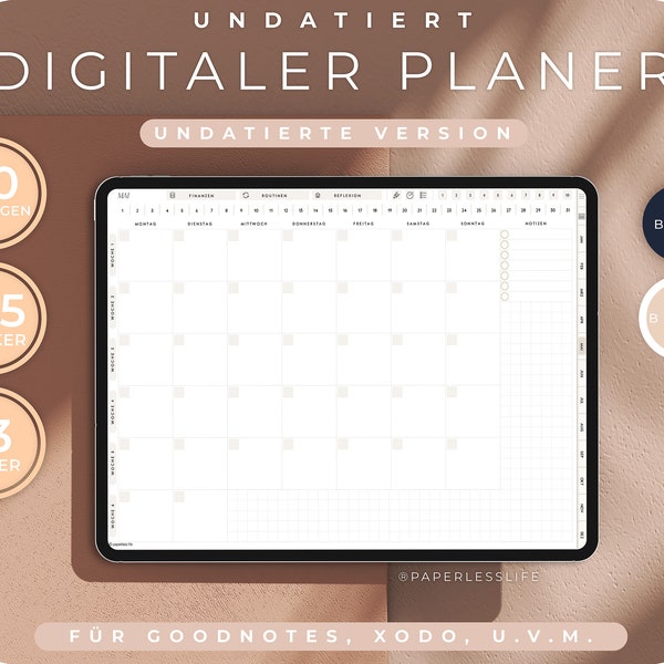 Digital Planner German Undated / iPad Calendar GoodNotes / 215 digital stickers