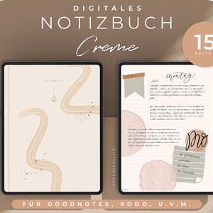 Notizbuch Digital CREME &quot;Papier&quot; // Digitales Notizbuch Goodnotes // 15 Register