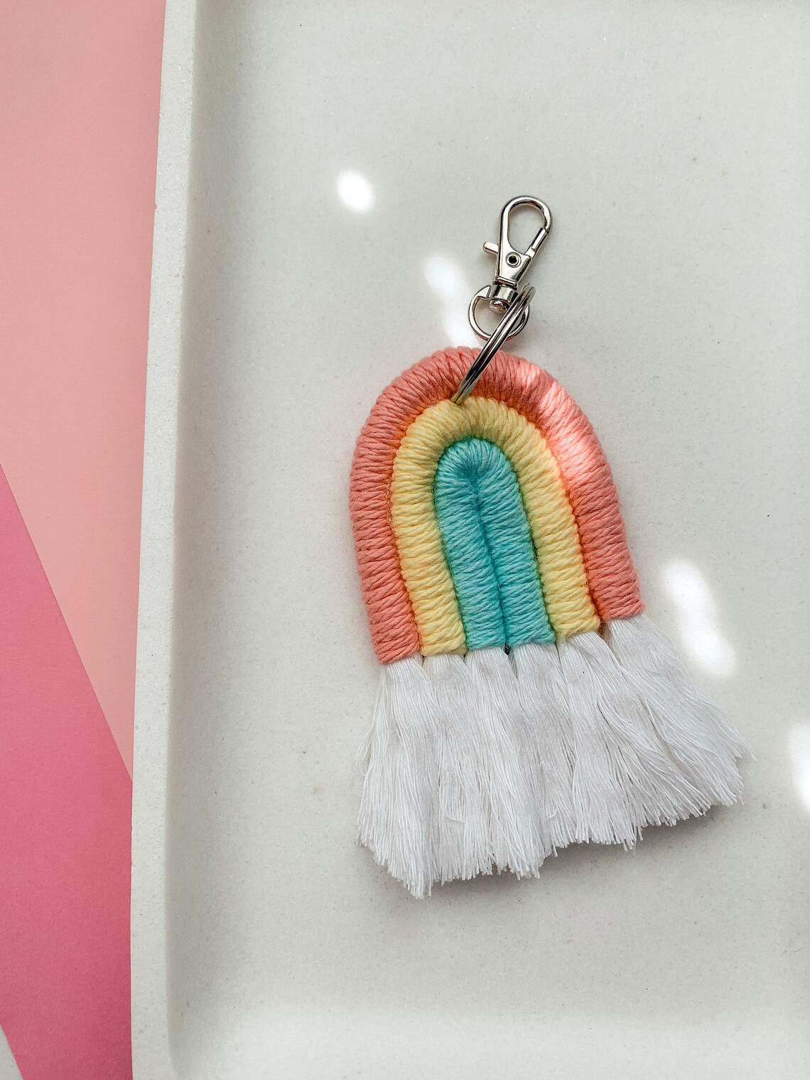 Macrame Rainbow Keychain Macrame Keychain Charm Rainbow Etsy