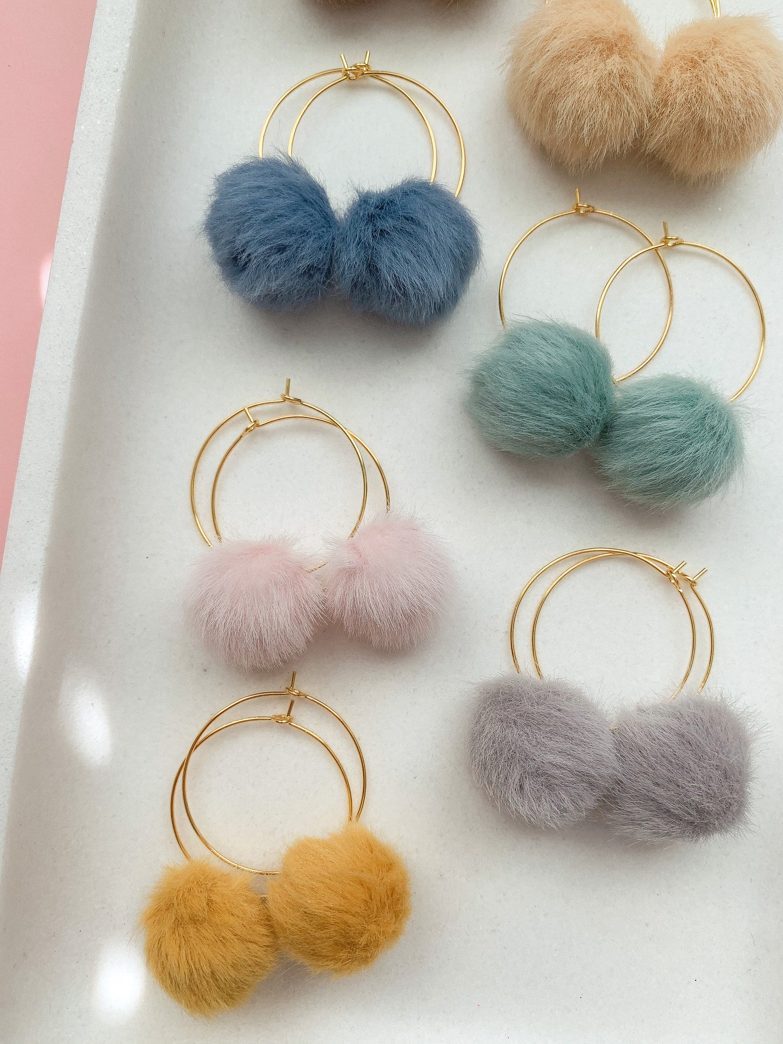 The Puff Hoop Earrings Puffball Gold Hoop Earrings Trendy Etsy