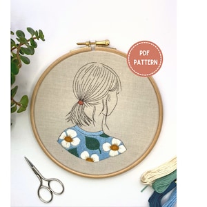 Modern Line Art Embroidery Kit. Floral Girl Embroidery. Feminist