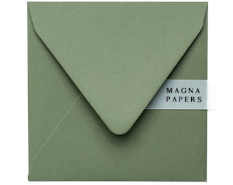 Enveloppes vert olive de qualité supérieure, carrées (155 x 155 mm), 135 g/m², qualité 135 g/m² Enveloppes vertes à rabat, faire-part de mariage, faire-part de fiançailles, réservez