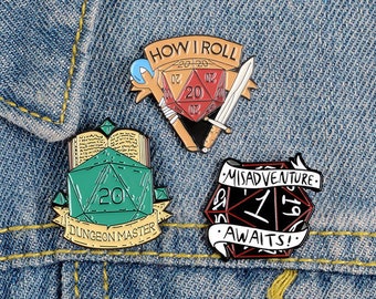 Dice Enamel Pin, How I Roll Enamel Pin, Misadventure Awaits Enamel Pin, Dungeon Master Enamel Pin, D20 Enamel Pin, Dice Lapel Pin