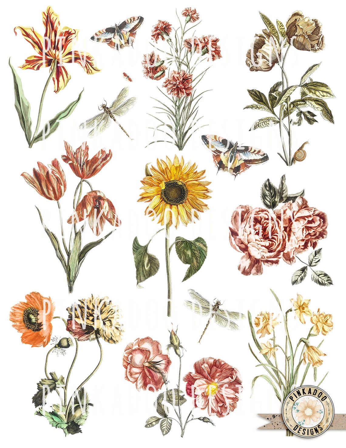 Printable Flowers Collage Sheet No.1 Etsy