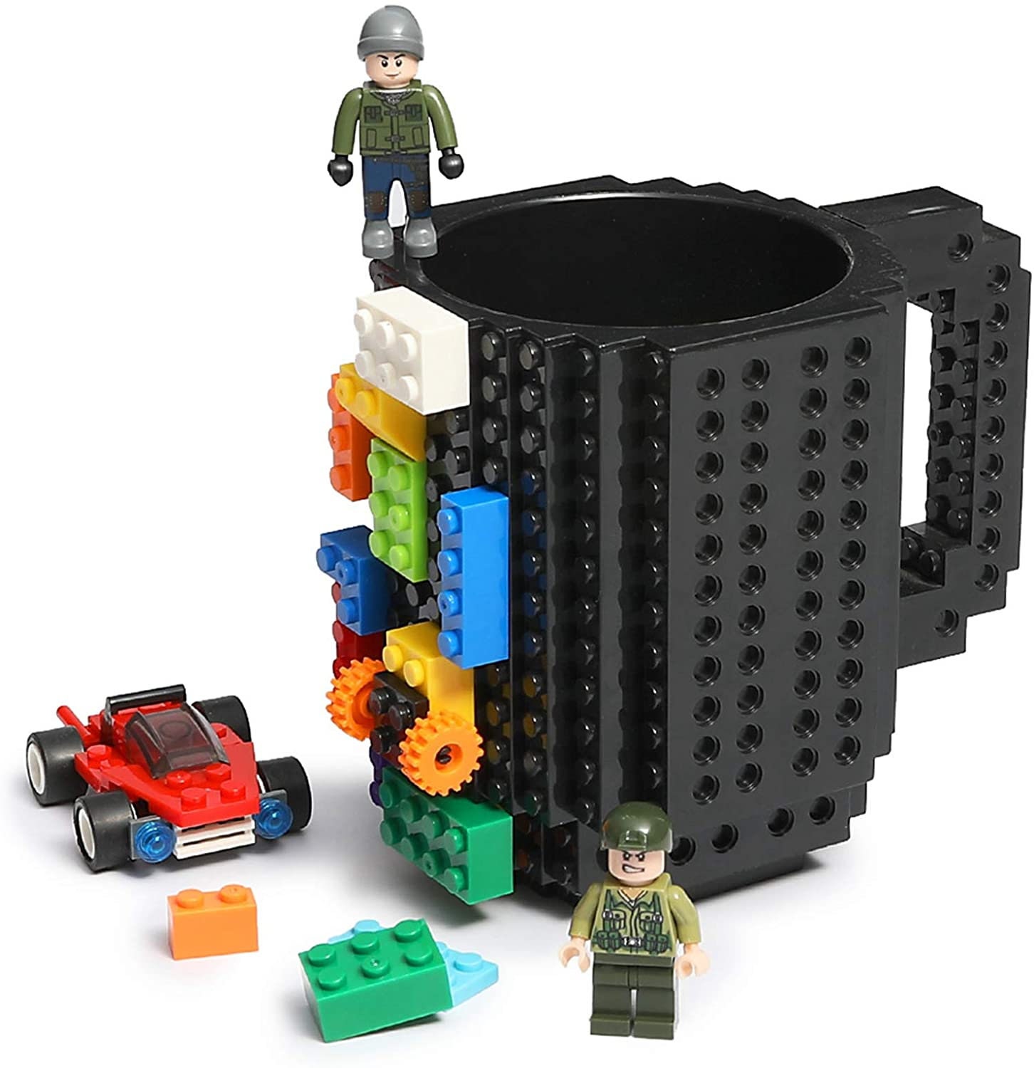 IndieBrick build-on brick cup coffee mug compatible with Lego Building  Blocks (Gray)