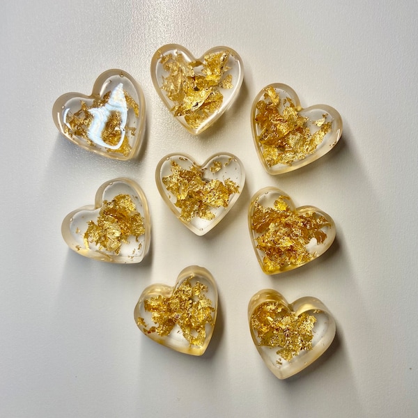 Gold Flake Heart Resin Magnets Set | Fridge Magnets | Heart |Cute | Handmade | Gifts | Stocking Stuffers | Christmas | Office | Favors