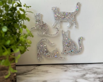 Chunky Glitter Cat Magnets: Resin Fridge Decor, Set of 4