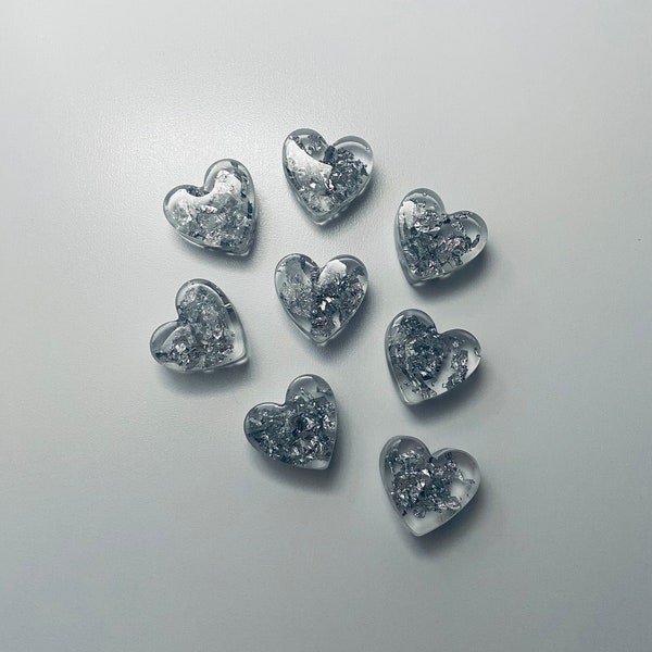Silver Flake Heart Resin Magnets Set | Fridge Magnets | Heart |Cute | Handmade | Gifts | Stocking Stuffers | Christmas | Office | Favors