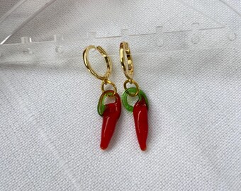 Red Chili Pepper Charm Dangle Earrings Gold Huggie Lightweight Hypoallergenic Statement Earrings Unique Gifts for Her