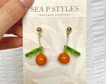 Orange Handmade Polymer Clay Dangle Earrings Lightweight Geometric Boho Hypoallergenic Statement Earrings Unique Gifts for Her