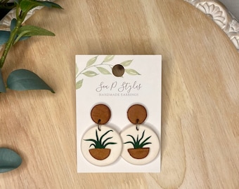 Polymer Clay Earrings + Statement Earrings + Lightweight + Handmade + Modern + Hypoallergenic + Dangles + Houseplant + Plant Mom