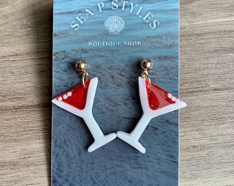 SALE Valentines Day Cosmopolitan Martini Handmade Polymer Clay Dangle Earrings Lightweight Hypoallergenic Statement Earrings Unique Gifts
