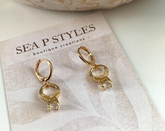 Gold Engagment Ring Mini Charm Dangle Earrings Gold Huggie Lightweight Hypoallergenic Statement Earrings Unique Gifts for Her