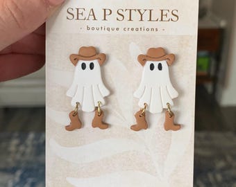 Retro Ghosts Handmade Polymer Clay Dangle Earrings Lightweight Geometric Boho Hypoallergenic Statement Earrings Unique Gifts for Her
