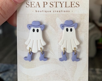 Periwinkle Purple Retro Ghosts Handmade Polymer Clay Dangle Earrings Lightweight Boho Hypoallergenic Statement Earrings Unique Gifts for Her