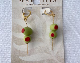 Olive Pick Martini Handmade Polymer Clay Earrings Lightweight Statement Jewelry Boho Dangle Earrings Hypoallergenic Unique Gifts for Her