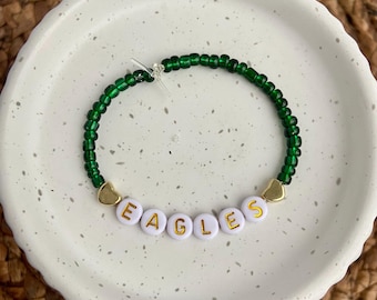 Handmade Beaded Philadelphia Eagles Superbowl 59 Bracelet, Go Birds Beacelet, Philly Philly Bracelet, Football Jewelry, Personalized Gifts