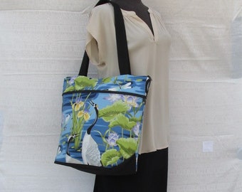 in Famous Lily Pond Bridge Large Tote Bag black-white bib Portuguese Water Dog