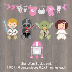 Star Wars Babies Centerpieces, Star Wars Baby Shower Decoration, Star Wars Cake Topper, Pink, INSTANT DOWNLOAD, Digital, printable