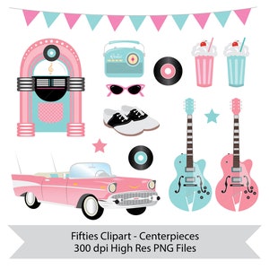 Fünfziger Jahre Herzstück, Fünfziger Jahre Kuchen Topper, Fünfziger Party Dekoration, Fünfziger Clip Art, INSTANT DOWNLOAD, digital, druckbar