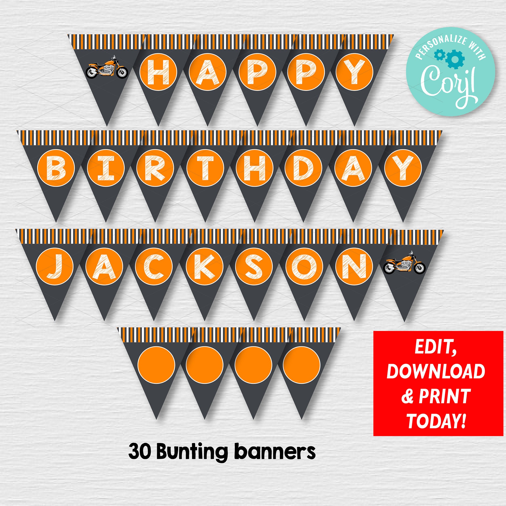 Editable Motorcycle Birthday Printable Package Motorcycle