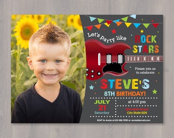 Rock Star Birthday Invitation, Rock Stars Party, Guitar Invitation, Boys Birthday, Digital, printable