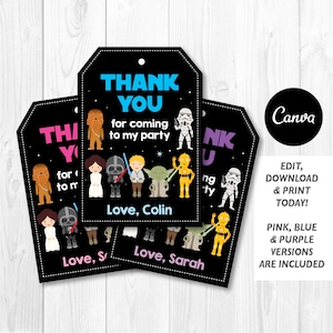 Self Editable - Star Wars Thank You Favor Tags, Star Wars Birthday, Thank you Note, Star Wars Party, Canva template, INSTANT DOWNLOAD