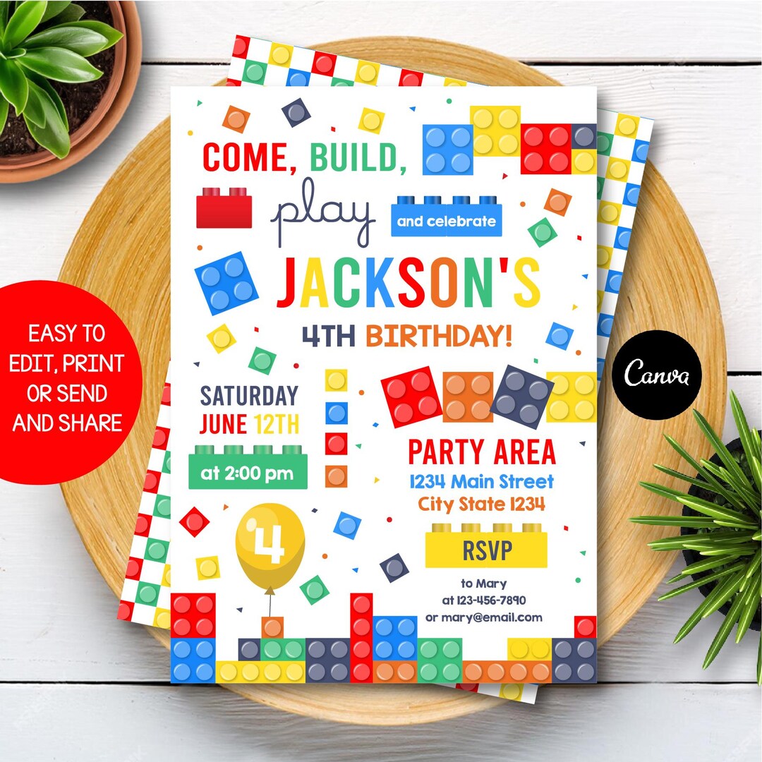 Editable, Building Blocks Birthday Invitation, Building Blocks Party ...