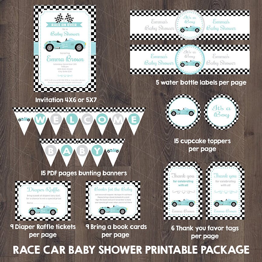 Racing Car Baby Shower Printable Package Racing Car Etsy