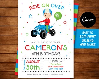 Editable, 4 Wheeler Birthday Invitation, ATV Invitation, Quad Invitation, Race Birthday, Boys Birthday, Canva  Template, INSTANT DOWNLOAD