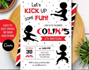 Editable Taekwondo Birthday Invitation, Boy Karate Invitation, Boy Taekwondo Party, Boy Karate Birthday, Canva, INSTANT DOWNLOAD
