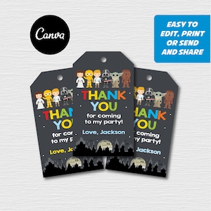 Self Editable - Star Wars Thank You Favor Tags, Star Wars Birthday, Thank you Note, Star Wars Party, Canva template, INSTANT DOWNLOAD