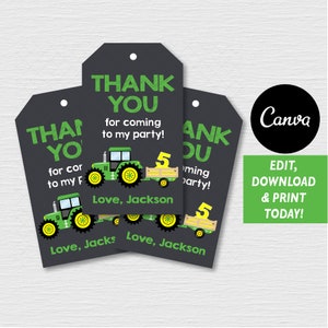 Self editable - Tractor Favor tags, Tractor Birthday, Tractor Party, Farmer Birthday, Canva template, INSTANT DOWNLOAD
