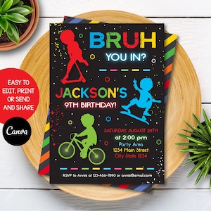 Editable Bruh You in Birthday Invitation, Extreme Riding Invitation, Bike Invitation, Canva, Skateboard Invitation, INSTANT DOWNLOAD
