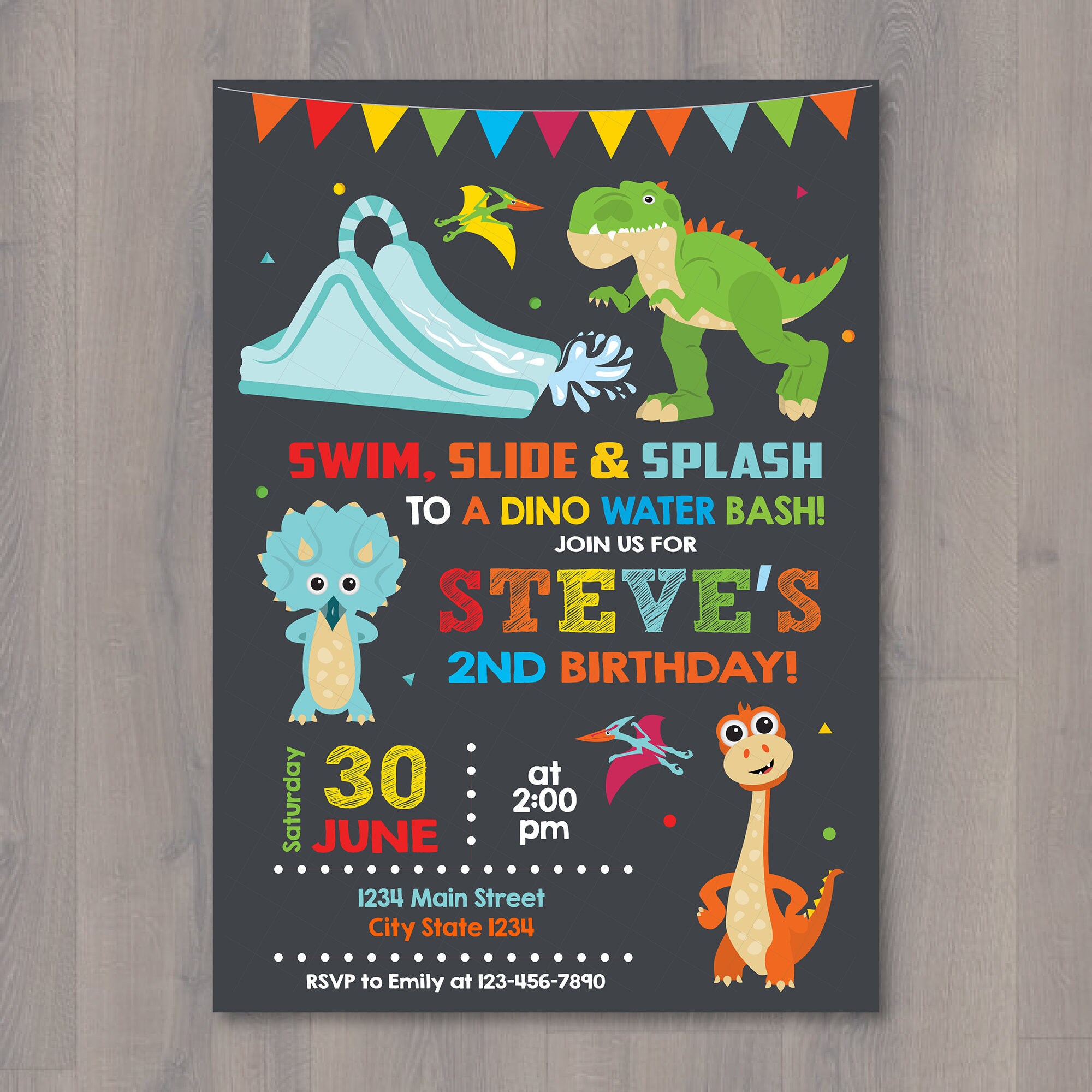 Dinosaur Water Slide Birthday Invitation Dinosaur Party Dino Etsy 日本