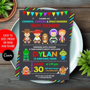 Edytowalny, Zaproszenie na Baby Shower, Szablon Canva, NATYCHMIASTOWE POBIERANIE