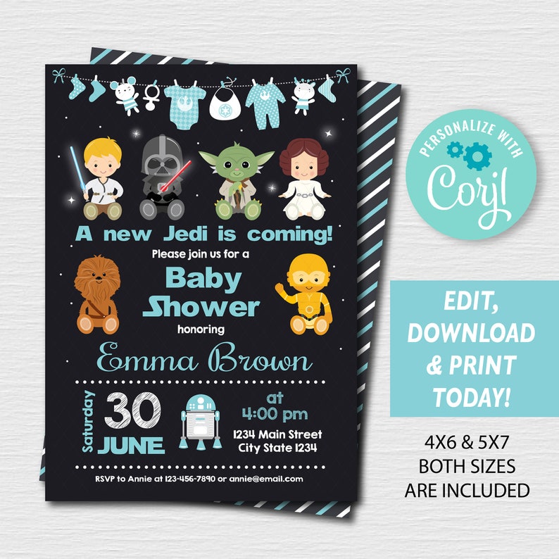 Editable Star Wars Baby Shower Invitation Star Wars Etsy