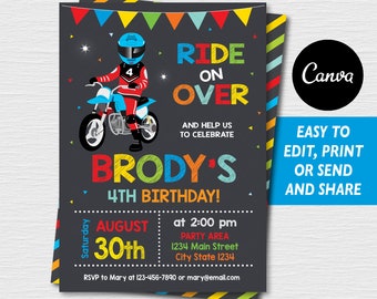 Editable, Motocross birthday Invitation, Dirt Bike Invitation, Motocross party, Motorbike Invitation, Canva template, INSTANT DOWNLOAD