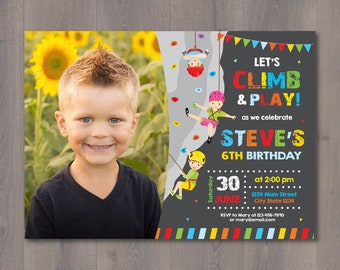 Rock Climbing Birthday Invitation, Rock Climbing Party, Rock Climbing Birthday, Boys Invitation, Chalkboard