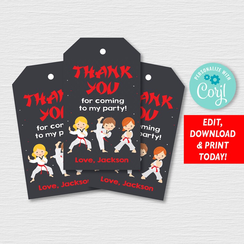 Editable Karate Favor Tags Taekwondo Birthday Taekwondo Etsy