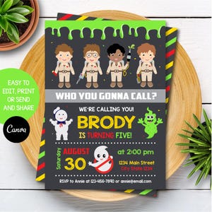Editable Ghostbusters Birthday Invitation, Boy Ghostbusters Invitation, Canva template, INSTANT DOWNLOAD
