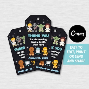 Self Editable, Star Wars Baby Shower Favor Tags, Baby Boy, Blue, Canva template, INSTANT DOWNLOAD