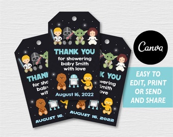 Self Editable, Star Wars Baby Shower Favor Tags, Baby Boy, Blue, Canva template, INSTANT DOWNLOAD