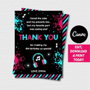Tarjeta de agradecimiento de cumpleaños para niños, autoeditable, nota de agradecimiento, plantilla de Canva, descarga instantánea