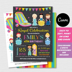 Editable, Princess Water Slide Birthday Invitation, Princess Birthday, Princesses Party, Canva template, INSTANT DOWNLOAD