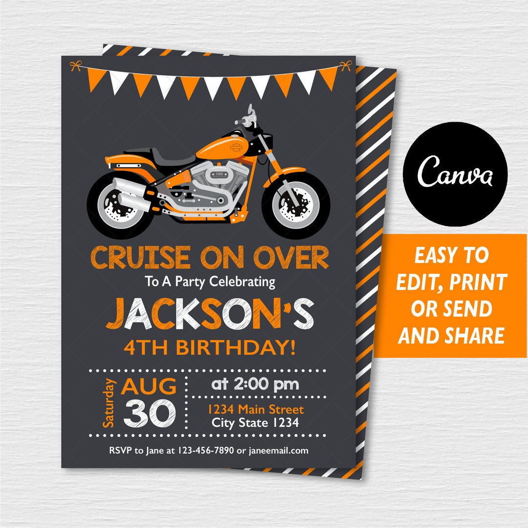 Self Editable, Motorcycle Birthday Invitation, Motorcycle Party ...