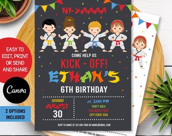 Karate Birthday Invitation, Editable Taekwondo Invitation Boy, Editable Karate Invitation, INSTANT DOWNLOAD