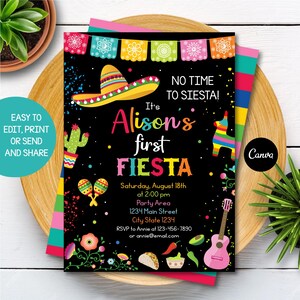 Editable Fiesta First Birthday Invitation, First Fiesta Invitation, Mexican party, Canva template, INSTANT DOWNLOAD