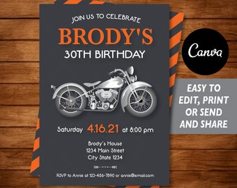 Editable, Vintage Motorcycle Invitation, Biker Birthday Invitation, Motorcycle Invite, Adult Invitation, Canva, Chalkboard, INSTANT DOWNLOAD